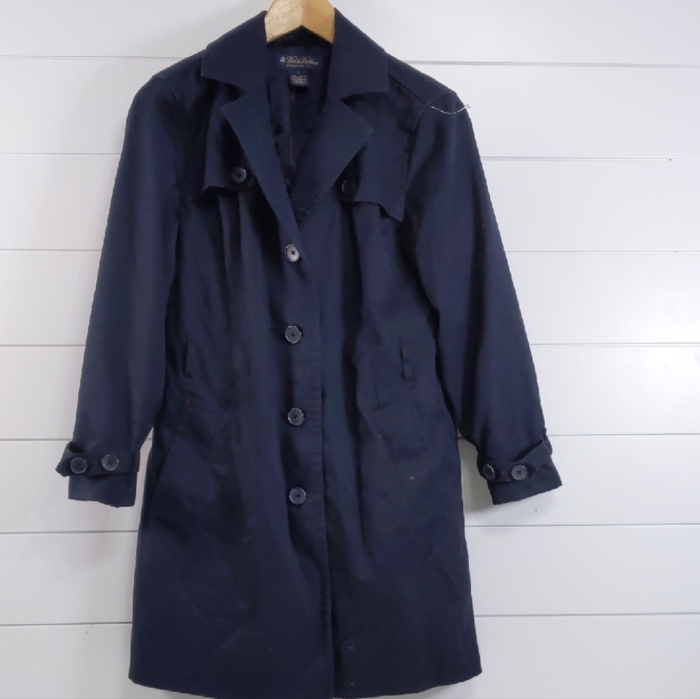 Brooks Brothers Women's Navy Blue Button-Up Coat Cotton Blend EUC Size 4